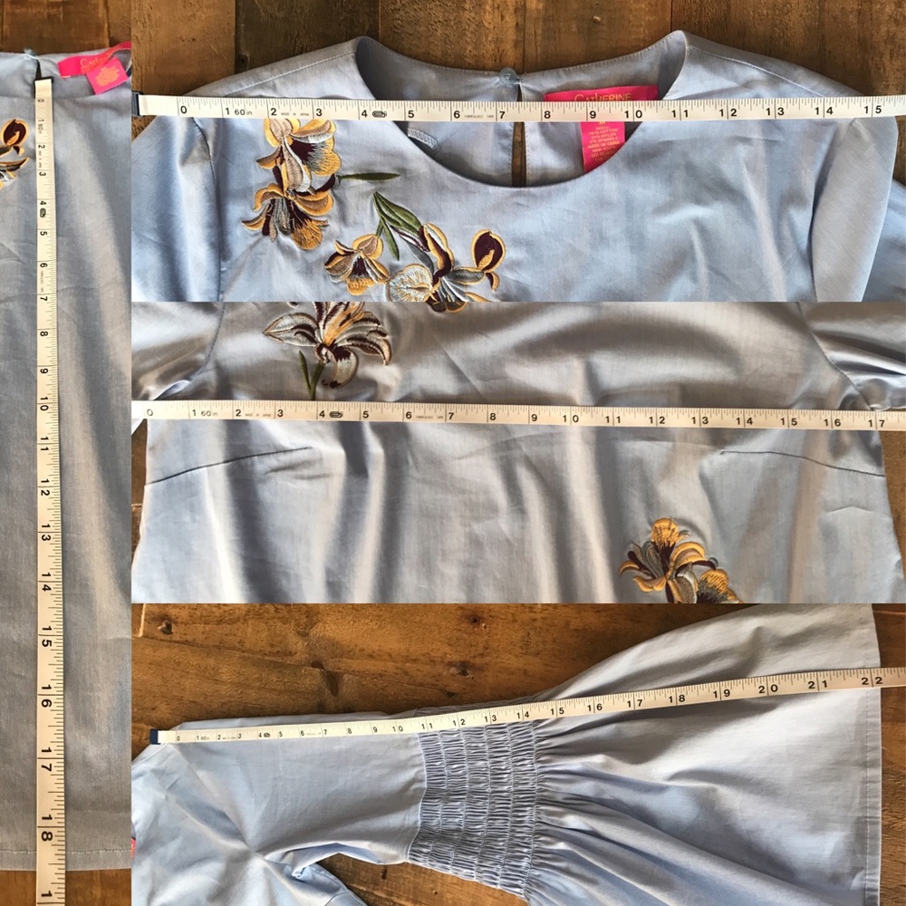 DONATING Last Chance! Catherine Malandrino Blue Reed Bell-Sleeve Top Med - Picture 6 of 8